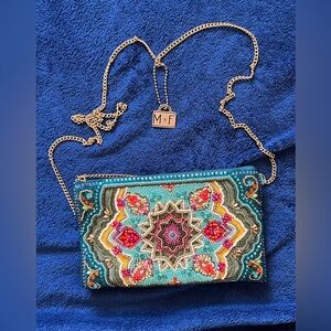 NWT Mary Frances Beaded Venice Crossbody evening Bag cellphone pocket worn 2 way